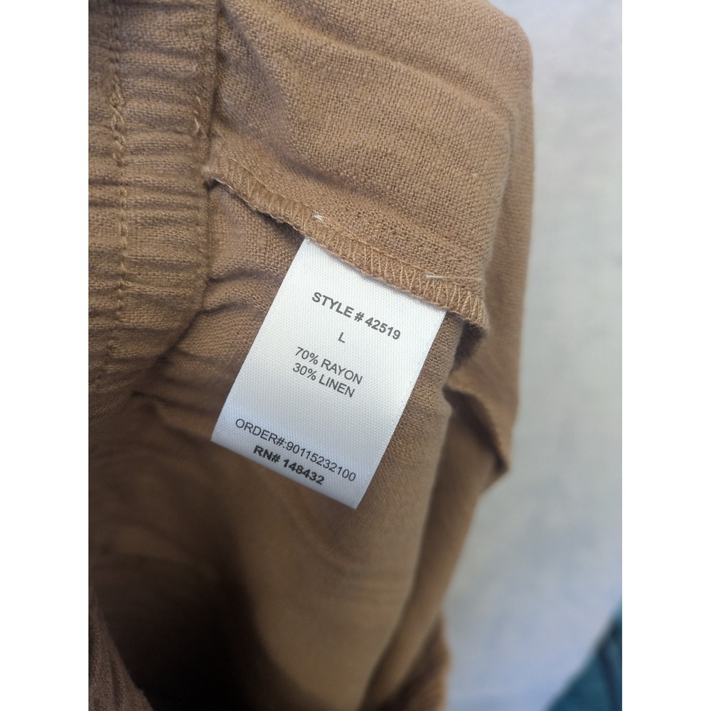 NEW Be Cool Pants Women's Large Tan Linen Blend High Rise Relaxed - Picture 7 of 9